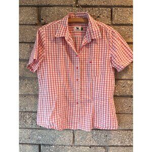 Ferrioni Womens Red Plaid Short Sleeve Button-Up Shirt Size G Cotton Blend